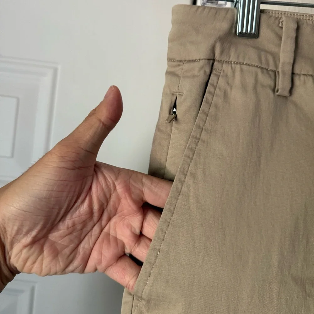 BIRDDOGS tan slim straight cotton nylon khaki cropped pants‎ chinos